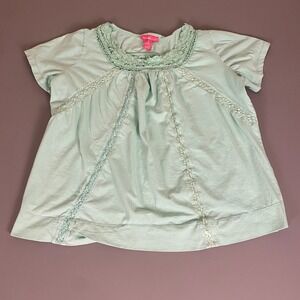 Woman Within Pale Seafoam Cotton Top Women's 1X Crochet Trim Short Sleeve Blouse